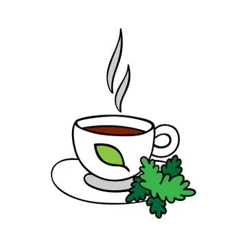 Cartoon cup of tea isolated on white background. Stock Illustration