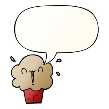 Cartoon cupcake and speech bubble in smooth gradient style Stock Illustration