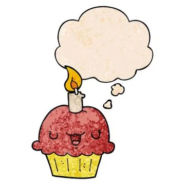 Cartoon cupcake and thought bubble in grunge texture pattern style 스톡 일러스트