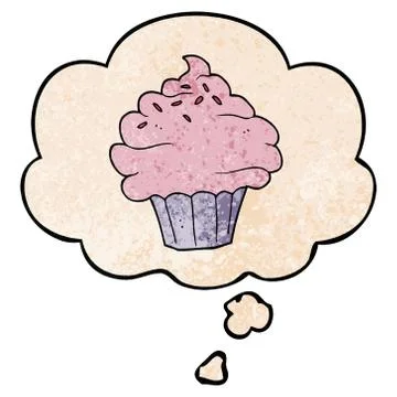 Cartoon cupcake and thought bubble in grunge texture pattern style Illustrazione stock