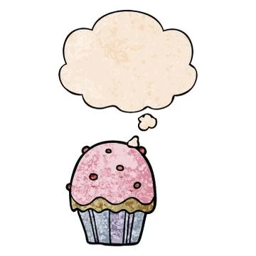 Cartoon cupcake and thought bubble in grunge texture pattern style Stockillustratie