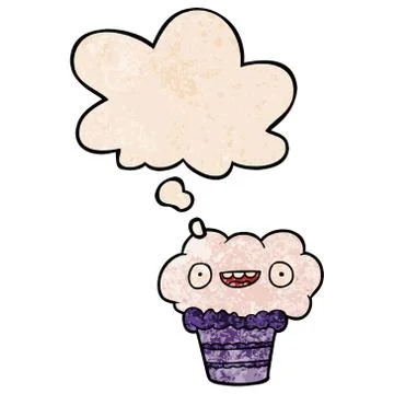 Cartoon cupcake and thought bubble in grunge texture pattern style 스톡 일러스트