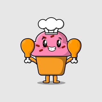 Cartoon Cupcake chef holding two chicken thighs Illustrazione stock