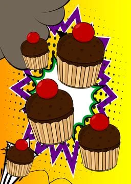 Cartoon Cupcake, comic book Muffin. Retro vector comics pop art design. Illustrazione stock
