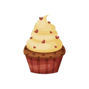 Cartoon cupcake for Valentines day. Vector illustration Ilustração Stock