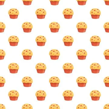Cartoon cupcakes forming a seamless pattern background design Stock Illustration
