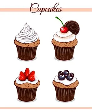 Cartoon Cupcakes Set Stock Illustration