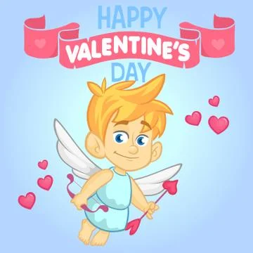 Cartoon cupid. St Valentine's vector postcard or invitation Stock Illustration
