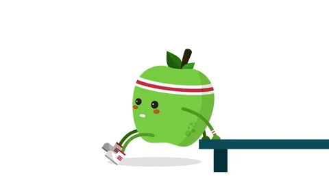 Cartoon cute apple character doing reverse push up Loop animation. Alpha channel Stock Footage 114641774
