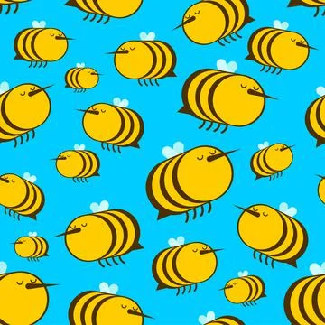 Cartoon cute bee pattern seamless. honeybee vector background Stock Illustration