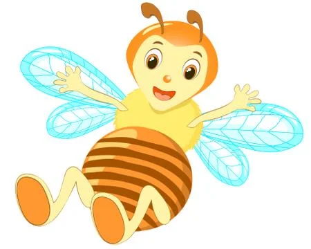 Cartoon cute bee pointing vector.White background yellow cheerful bee Illustrazione stock