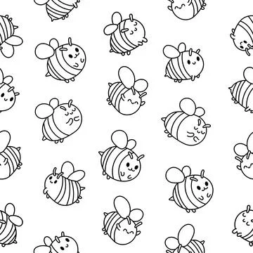 Cartoon cute bee. Seamless pattern. Coloring Page. Stock Illustration