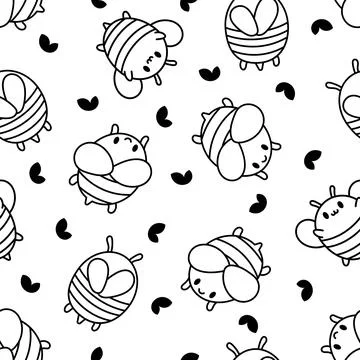 Cartoon cute bee. Seamless pattern. Coloring Page. 스톡 일러스트