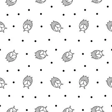 Cartoon cute bee. Seamless pattern. Coloring Page. イラスト素材