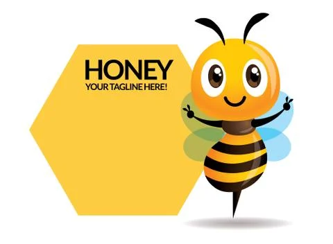 Cartoon cute bee spread hands with big signage Stock Illustration