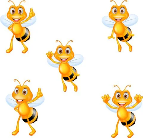 Cartoon cute bees with different posing Illustrazione stock