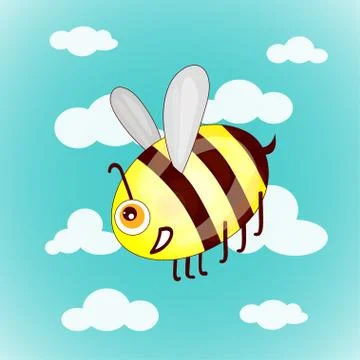 Cartoon cute bees on sky with clouds vector illustration Illustrazione stock