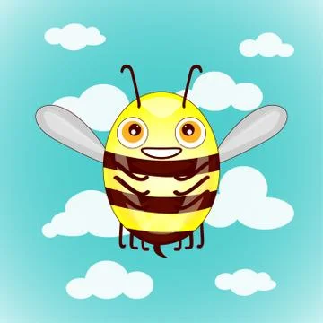 Cartoon cute bees on sky with clouds vector illustration イラスト素材