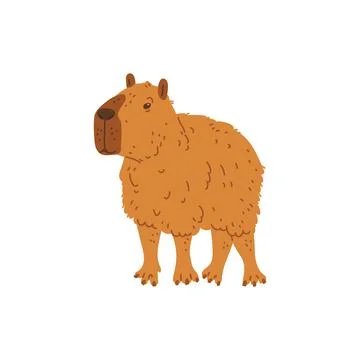 Cartoon cute capybara vector icon, funny brown capybara semi-aquatic rodent Stock Illustration