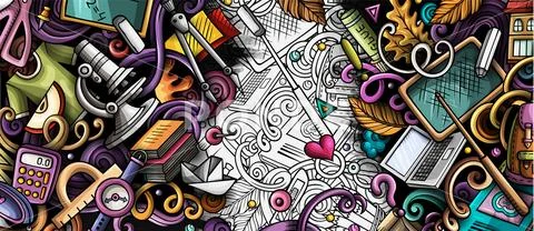 Cartoon cute colorful hand drawn doodles School background Stock Illustration