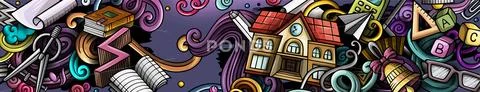 Cartoon cute colorful hand drawn doodles School background Stock Illustration
