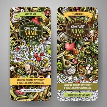 Cartoon cute colorful vector hand drawn doodles Diet food vertical banners Stock Illustration