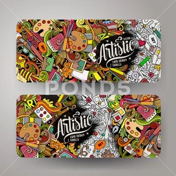 Cartoon cute colorful vector hand drawn doodles Artist corporate identity Stock Illustration