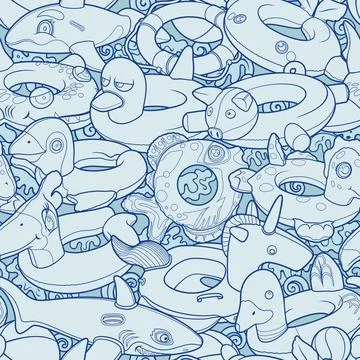 Cartoon cute doodle Inflatable Pool Circles Seamless Pattern Stock Illustration