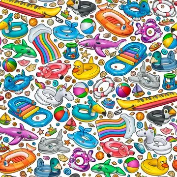 Cartoon cute doodle Inflatable Pool Circles Seamless Pattern. Illustrazione stock