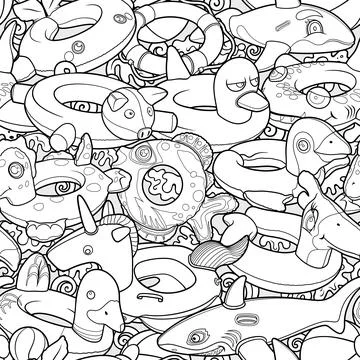 Cartoon cute doodle Inflatable Pool Circles Seamless Pattern. Stock Illustration