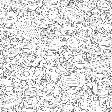 Cartoon cute doodle Inflatable Pool Circles Seamless Pattern. Illustrazione stock