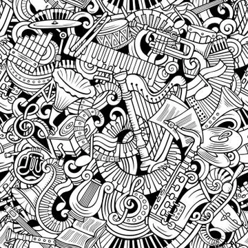 Cartoon cute doodles Classical music seamless pattern Stock Illustration
