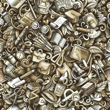 Cartoon cute doodles hand drawn School seamless pattern Stock Illustration