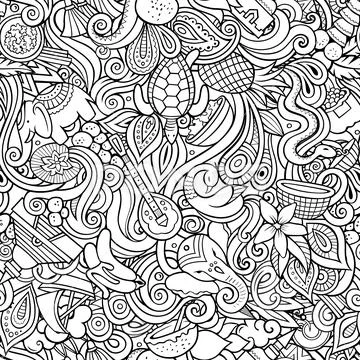 Cartoon cute doodles hand drawn Indian culture seamless pattern
