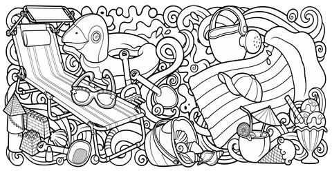 Cartoon cute doodles hand drawn summer beach children's entertainment Stock Illustration