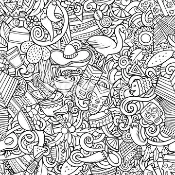Cartoon cute doodles Latin America seamless pattern Stock Illustration