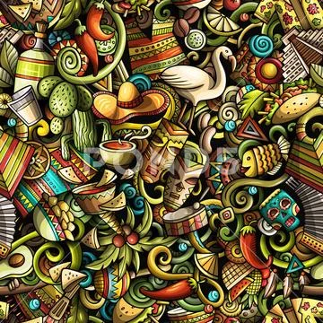 Cartoon cute doodles Latin America seamless pattern Stock Illustration