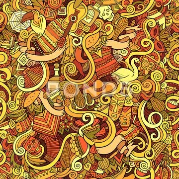 Cartoon cute doodles Latin America seamless pattern Stock Illustration