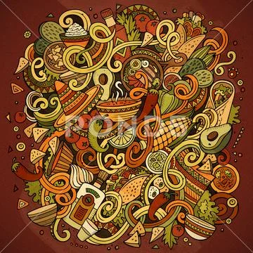 Cartoon cute doodles Mexican food illustration Stock Illustration