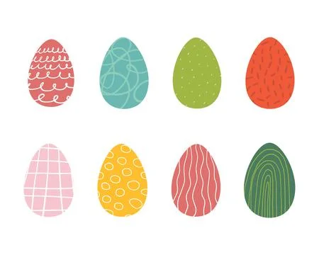Cartoon cute Easter Eggs collection in pastel colors with different pattern.. Stock Illustration