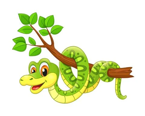 Cartoon cute funny python snake on jungle tree Illustrazione stock