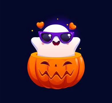 Cartoon cute ghost character pops out pumpkin Иллюстрация