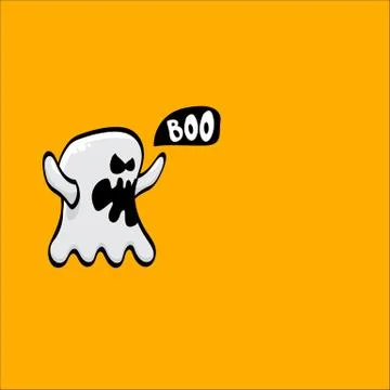 Cartoon cute ghost isolated on orange background. Funny boo ghost icon Stock Illustration