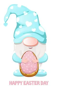 Cartoon cute gnome with easter egg cookies. Stock Illustration