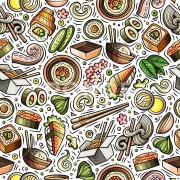 Cartoon Cute Hand Drawn Japan Food Seamless Pattern