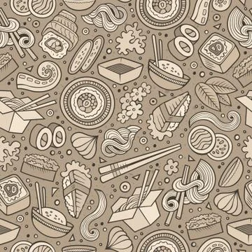 Cartoon cute hand drawn Japan food seamless pattern Stock Illustration