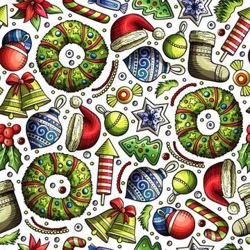 Cartoon cute hand drawn Xmass seamless pattern Stock Illustration