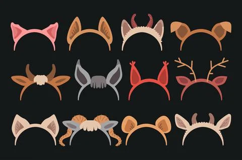 Cartoon Cute Headband with Ears Holiday Set Illustrazione stock