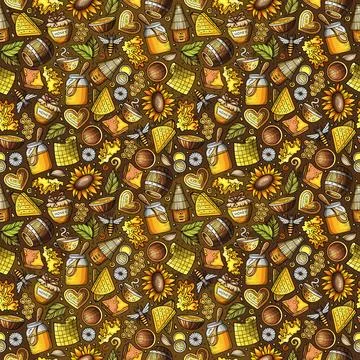 Cartoon cute Honey seamless pattern Stock Illustration