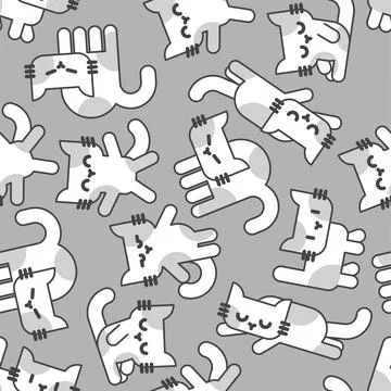 Cartoon cute kitten pattern seamless. pet background. Baby fabric texture Stock Illustration